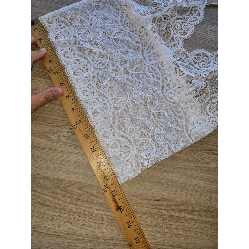 Women's White Lace Bralette Cami Top Sheer Floral Scalloped Hem - Picture 5 of 5